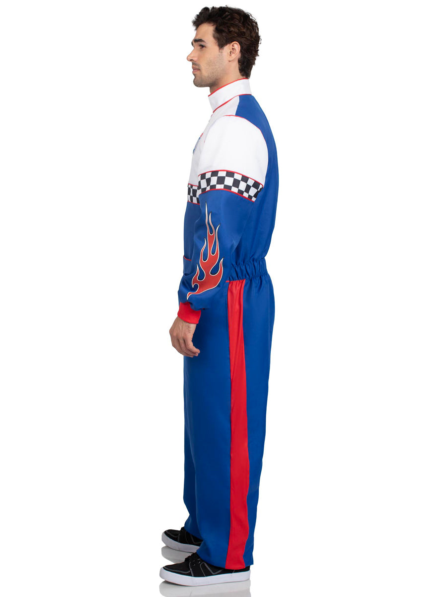 Mens Blue And White Speedway Racer Costume Side Image