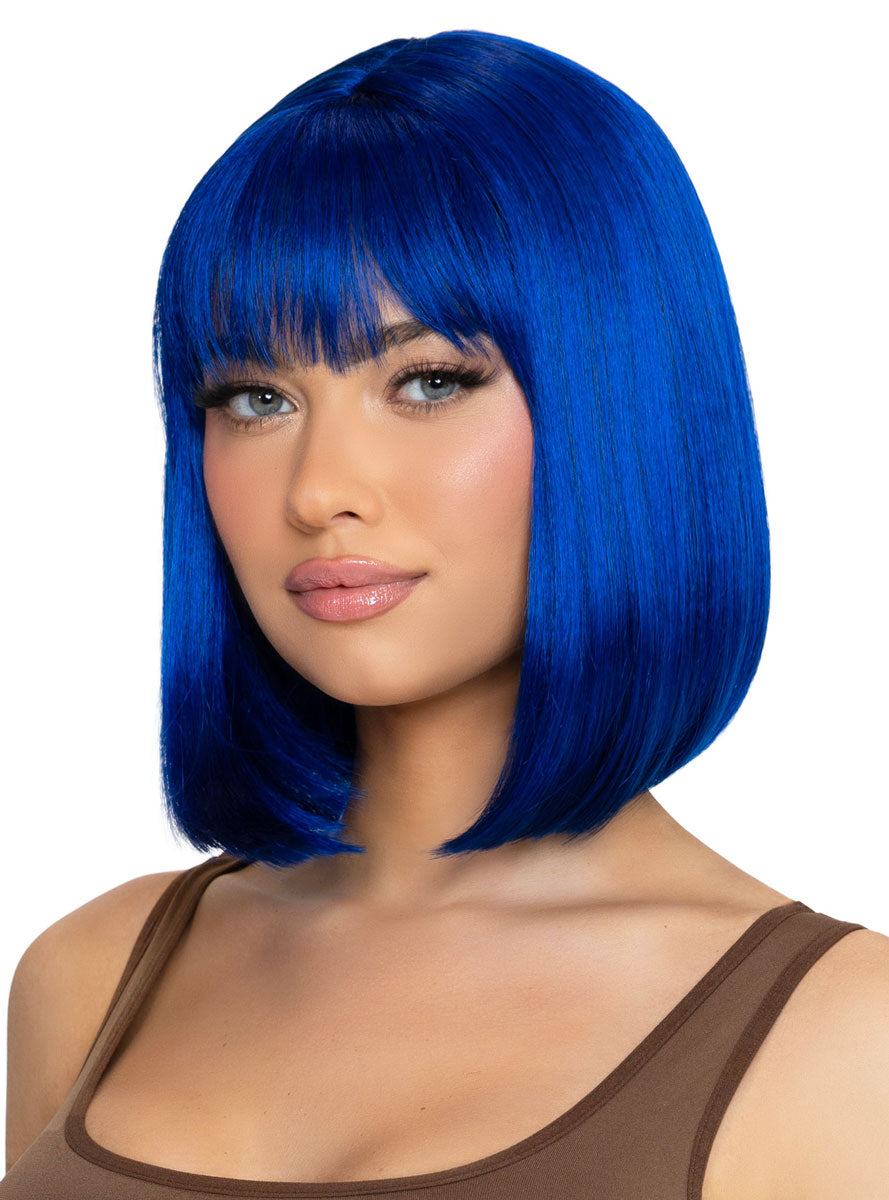 Blue Angled Womens Bob Costume Wig with Fringe