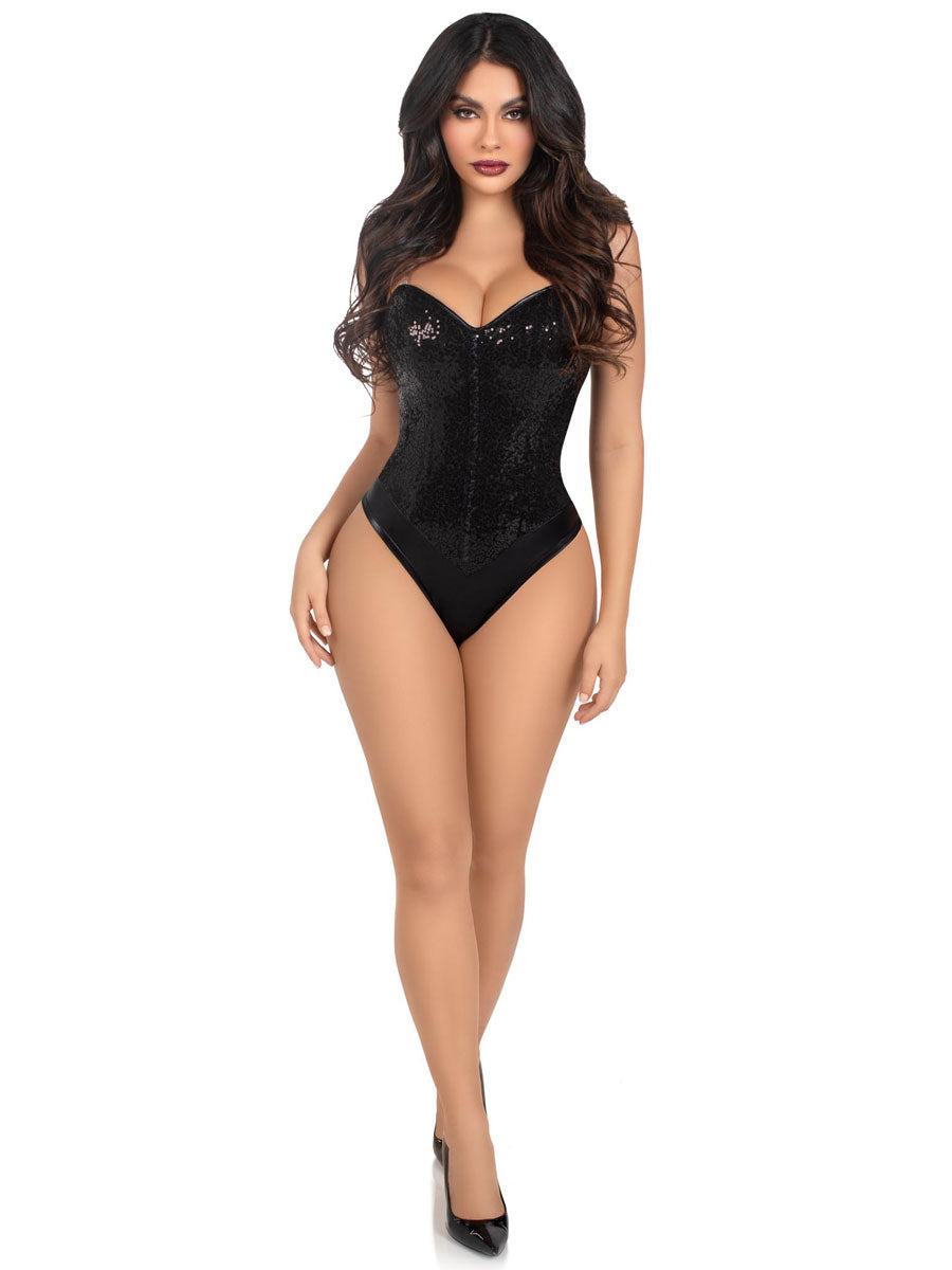 Boned Black Sequined Womens Costume Bodysuit Main Image