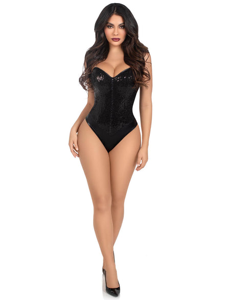 Boned Black Sequined Womens Costume Bodysuit Main Image