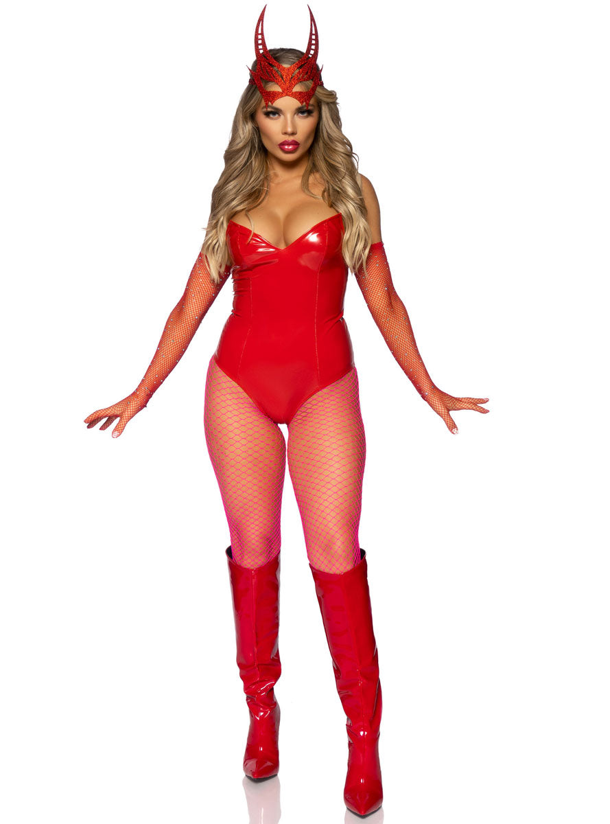 Boned Red Vinyl Womens Costume Bodysuit Alternative Image
