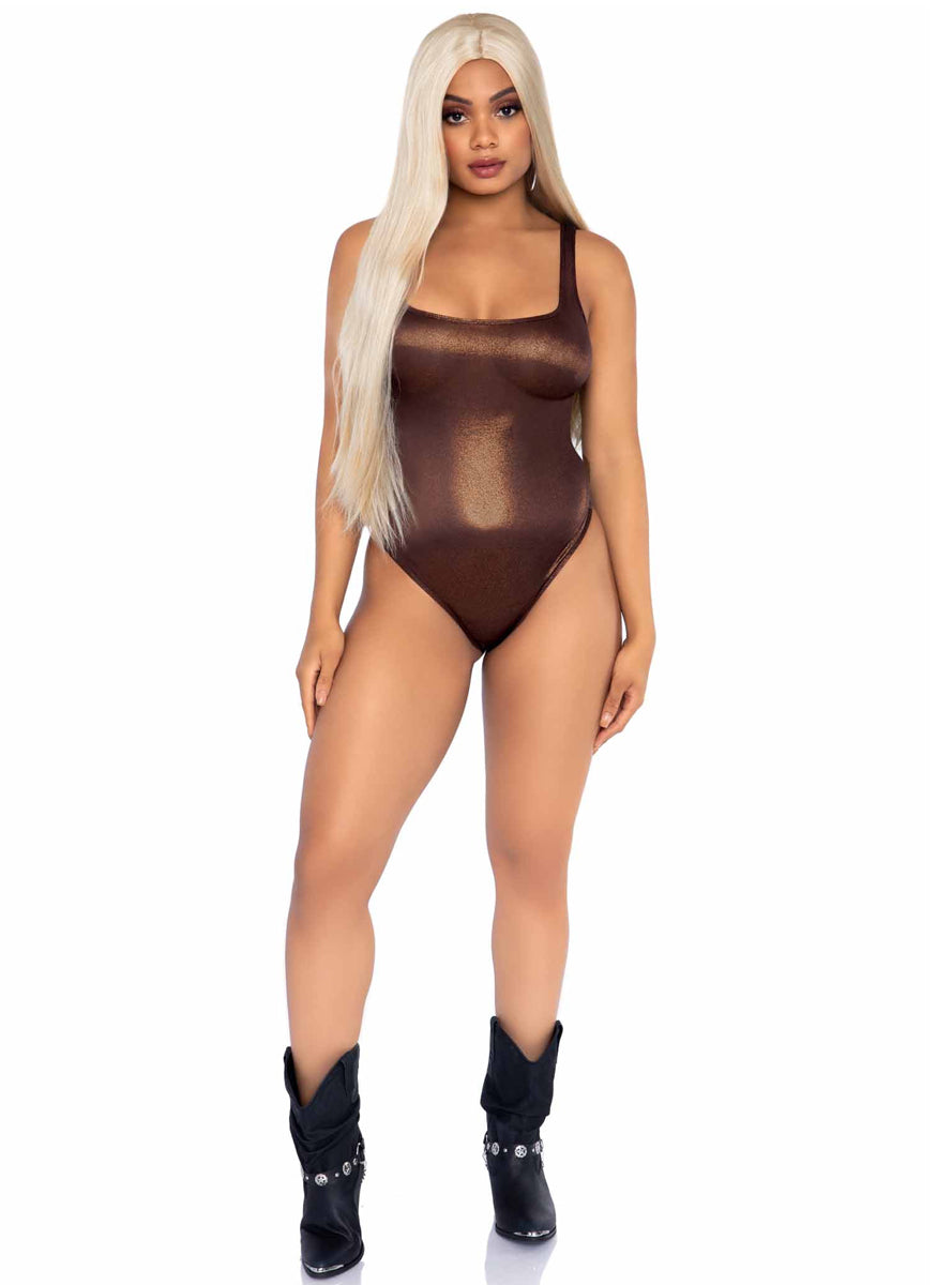 Womens Bronze Shimmer Bodysuit Front Image