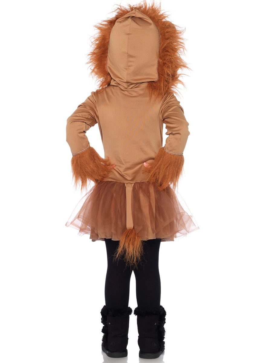 Girls Brown Cuddly Lion Hooded Animal Costume Back Image