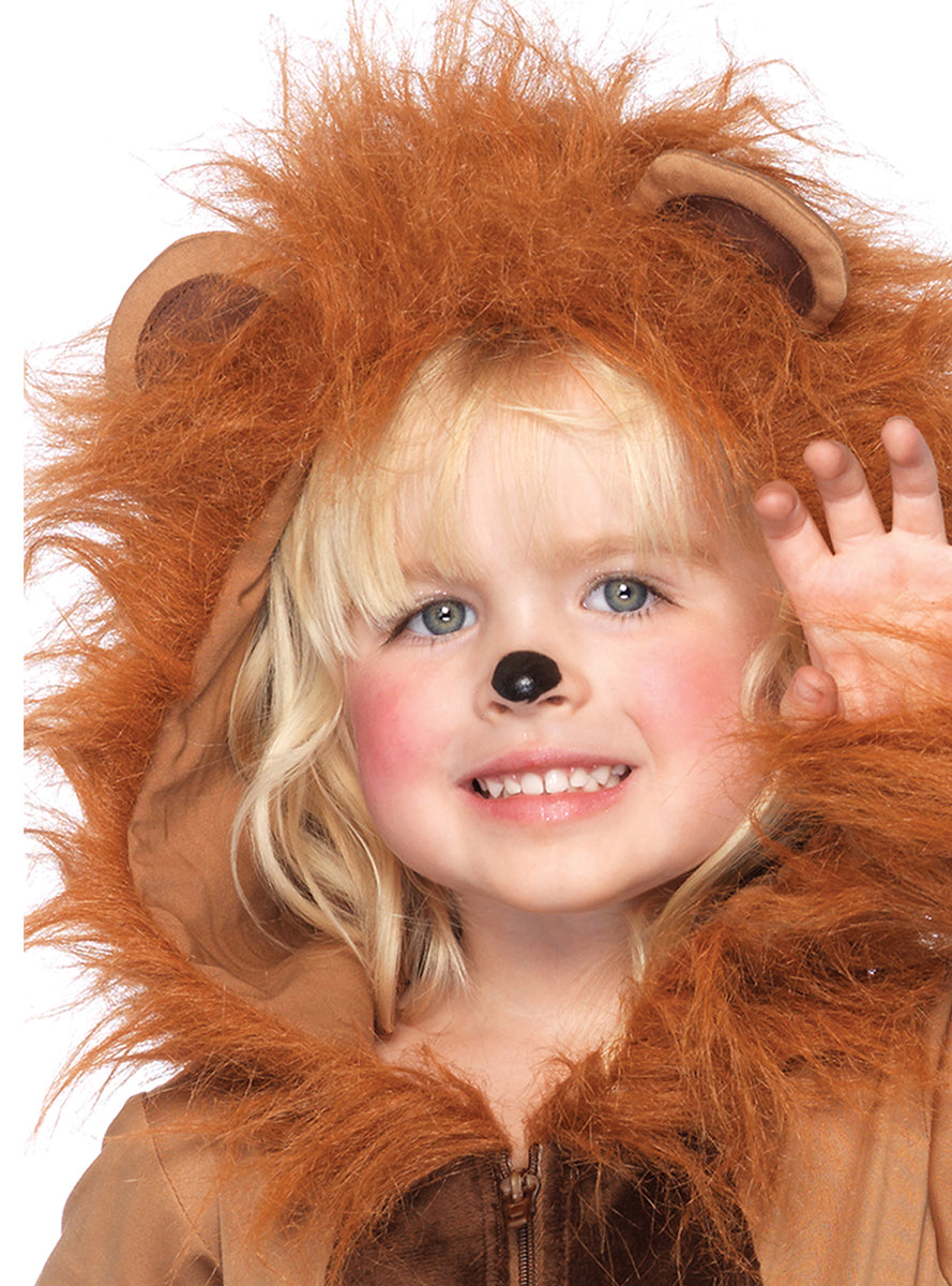 Girls Brown Cuddly Lion Hooded Animal Costume Close Image