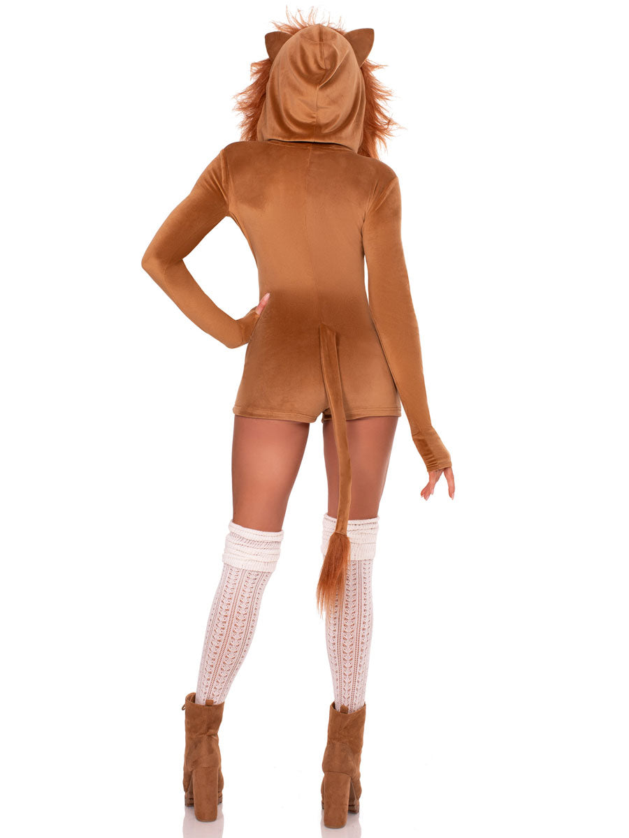 Womens Sexy Brown Lion Hooded Animal Romper Costume Back Image