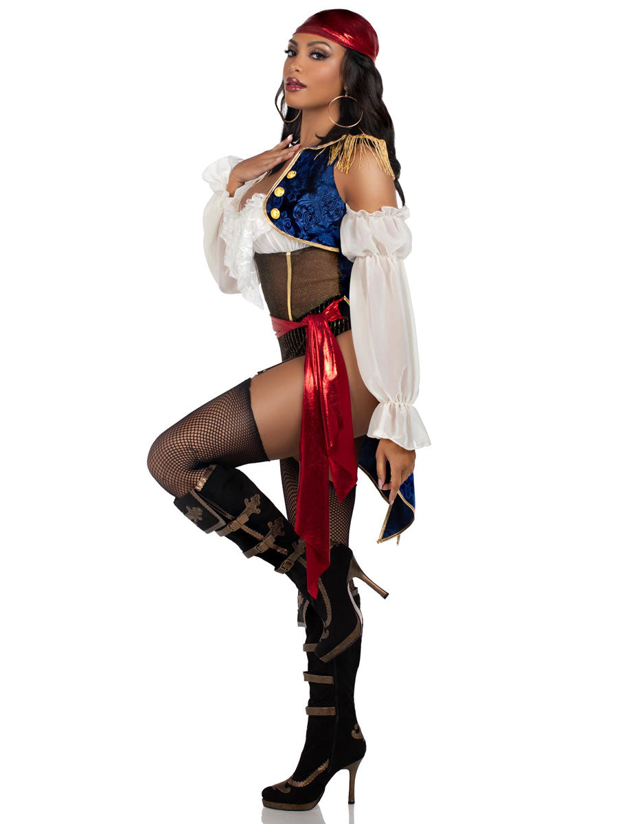Womens Sexy Buccaneer Beauty Pirate Bodysuit Costume Side Image