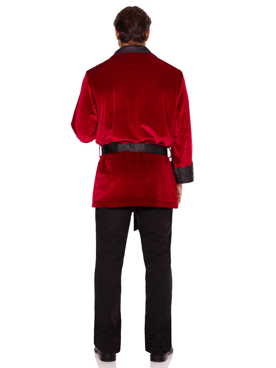 Mens Burgundy Bachelor Smoking Jacket Hugh Hefner Costume Back Image