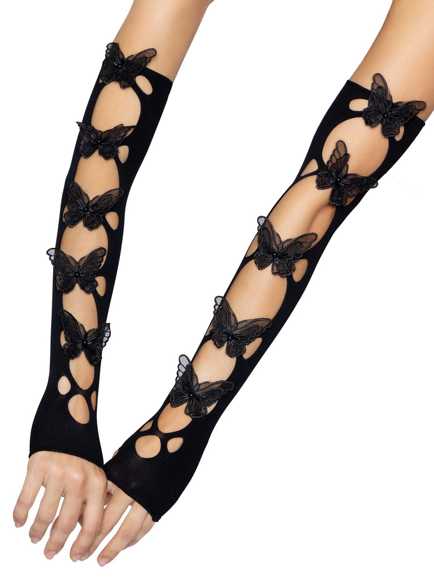 Butterfly Applique Black Costume Arm Warmers Alternative Image