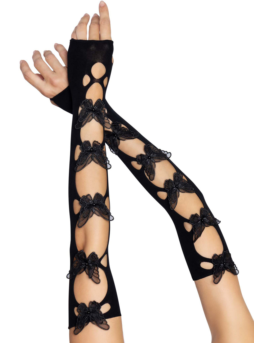 Butterfly Applique Black Costume Arm Warmers Main Image