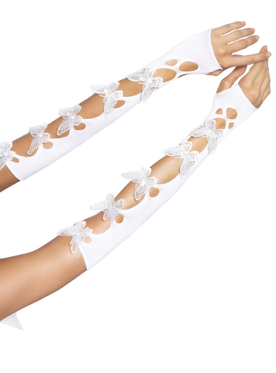 Butterfly Applique White Costume Arm Warmers Main Image