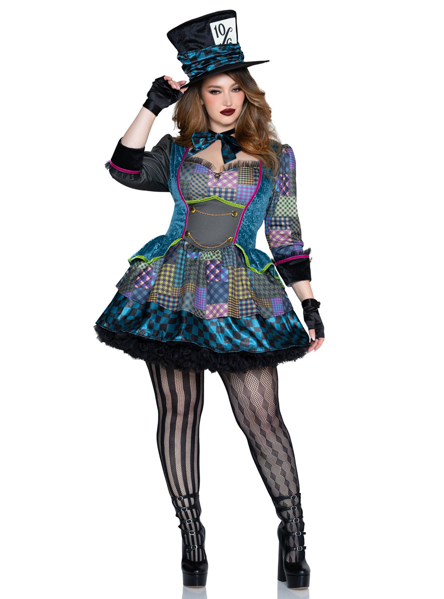 Womens Charming Mad Hatter Fairytale Plus Size Costume Front Image
