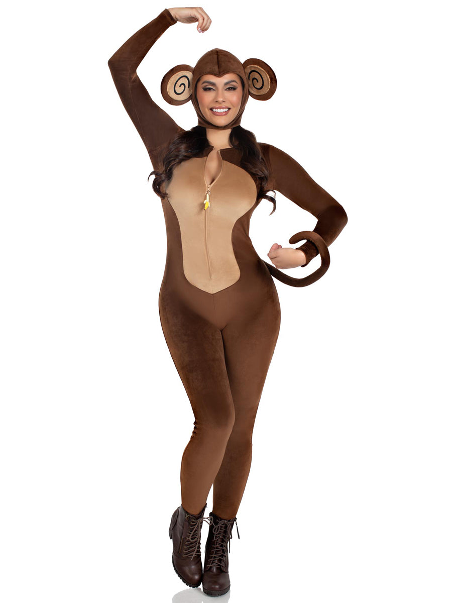 Womens Sexy Brown Cheeky Monkey Plush Animal Catsuit Costume Alternative Image