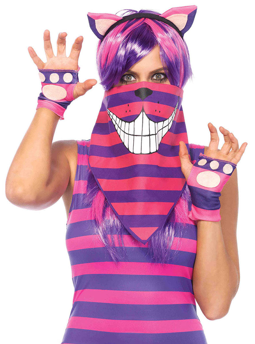 Adults Cheshire Cat Pink And Purple Costume Bandana