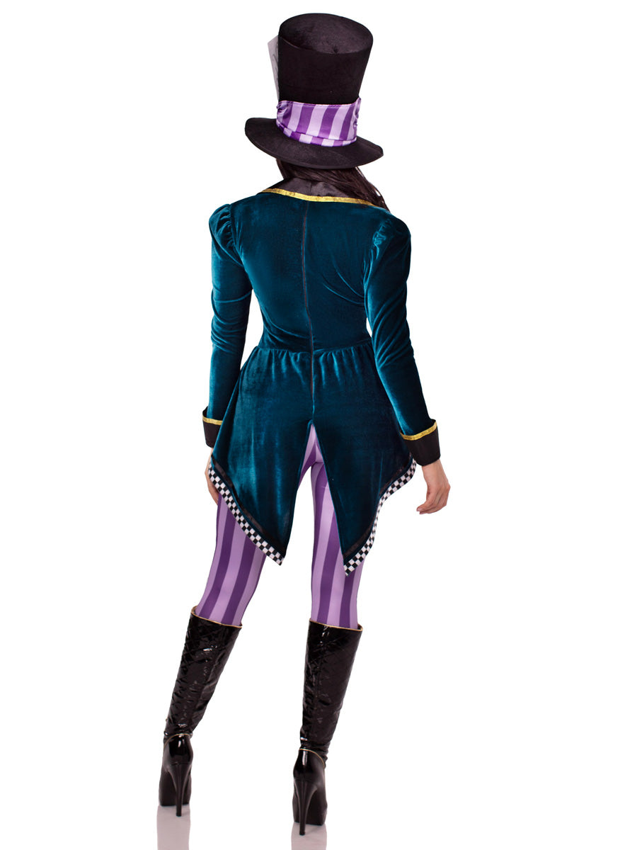 Womens Sexy Classic Purple And Green Mad Hatter Costume Back Image