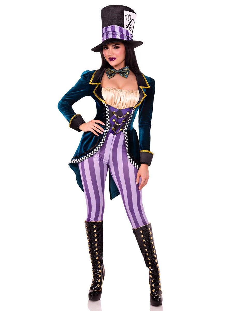 Womens Sexy Classic Purple And Green Mad Hatter Costume Main Image
