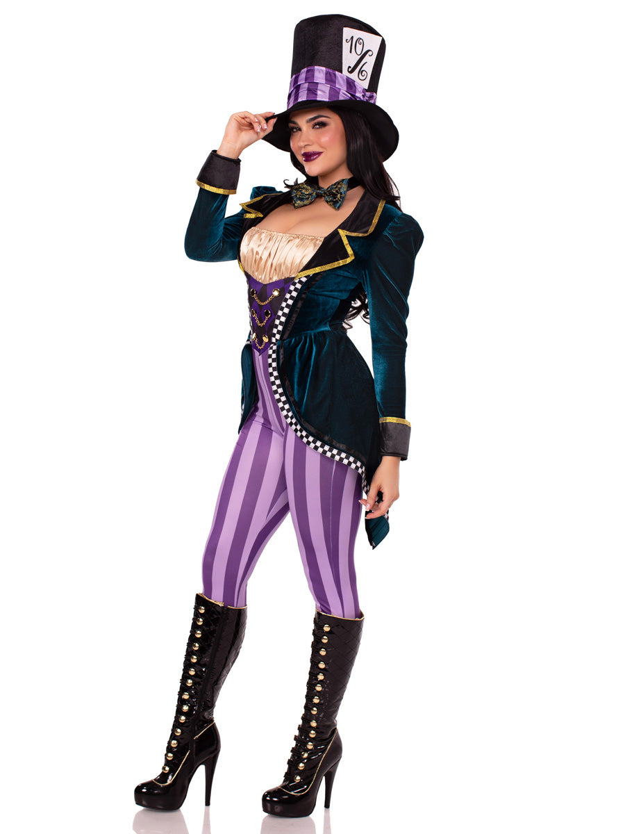 Womens Sexy Classic Purple And Green Mad Hatter Costume Side Image
