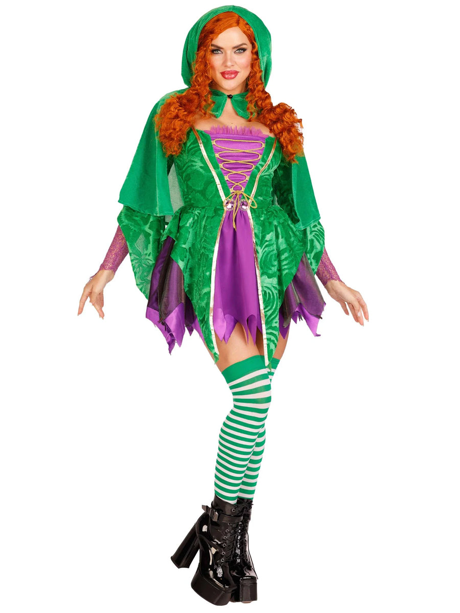 Womens Sexy Green Crafty Spellcaster Hocus Pocus Costume Main Image