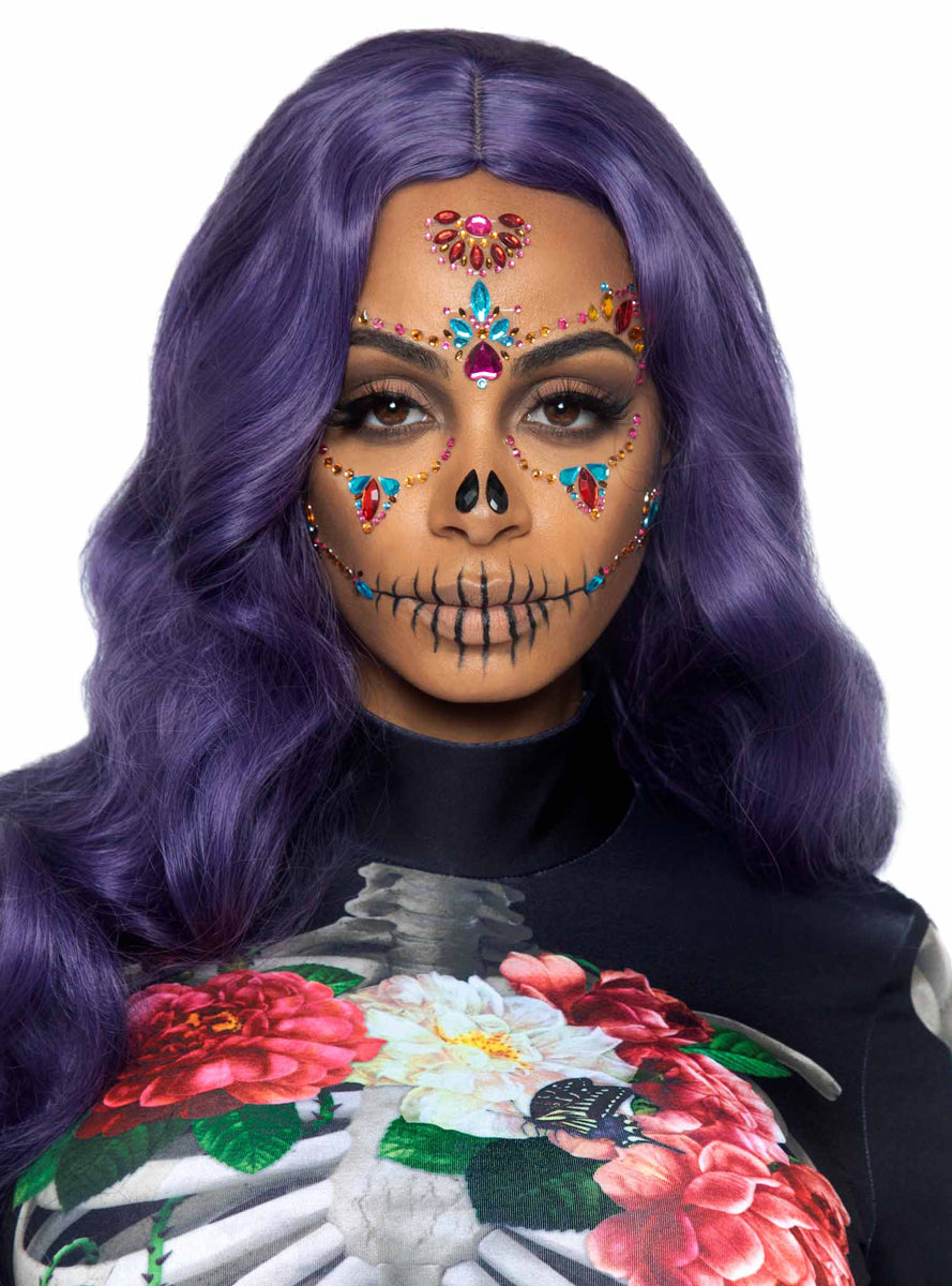 Day Of The Dead Multicolor Stick On Face Jewels Alternative Image 1
