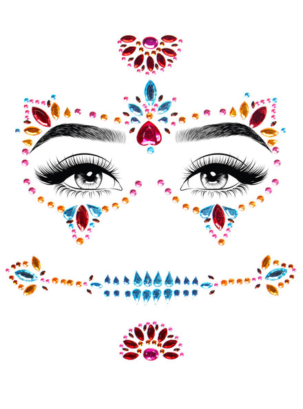 Day Of The Dead Multicolor Stick On Face Jewels Main Image