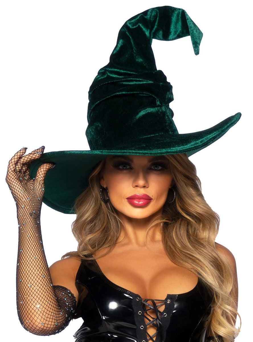Deep Emerald Green Velvet Twisted Witch Halloween Hat