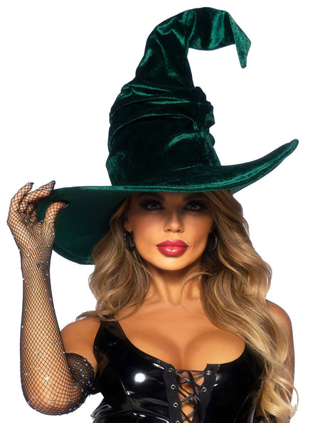 Deep Emerald Green Velvet Twisted Witch Halloween Hat
