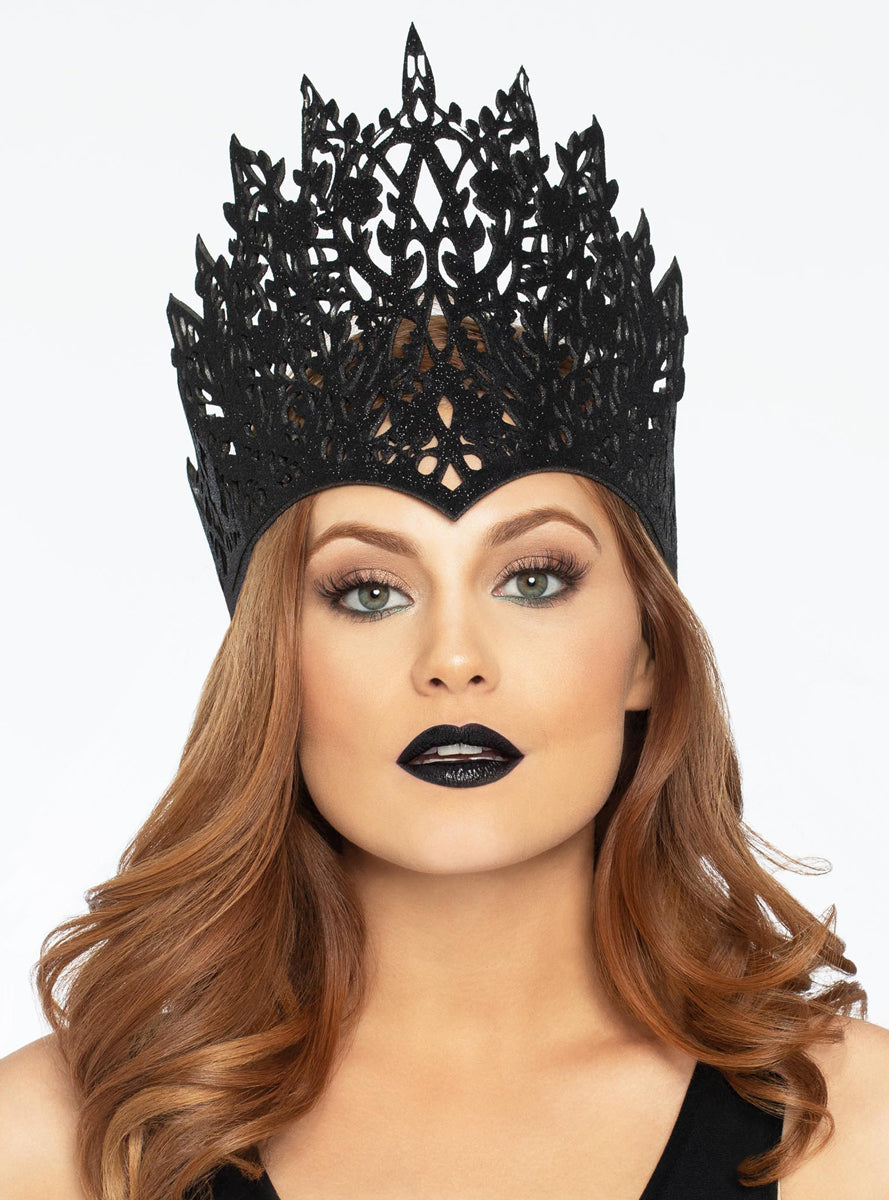 Die Cut Womens Black Glitter Costume Crown Alternative Image