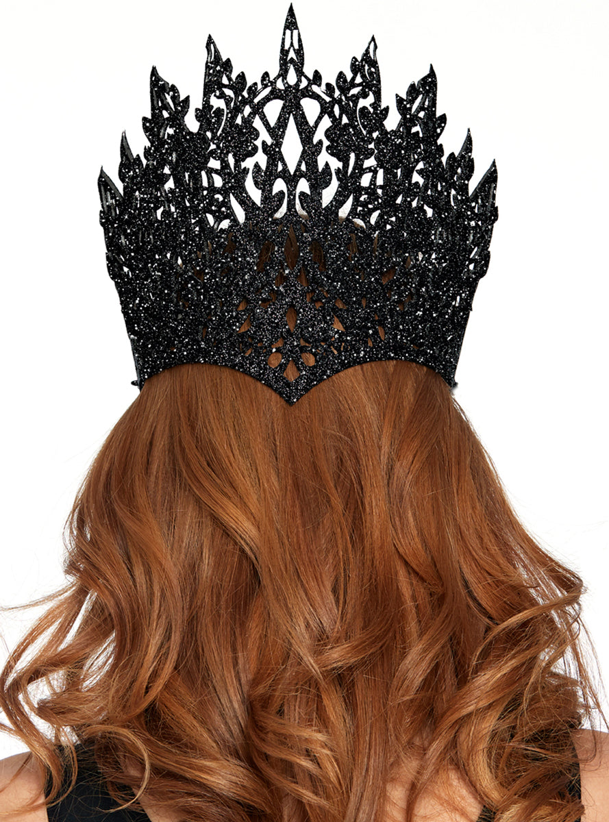 Die Cut Womens Black Glitter Costume Crown Back Image