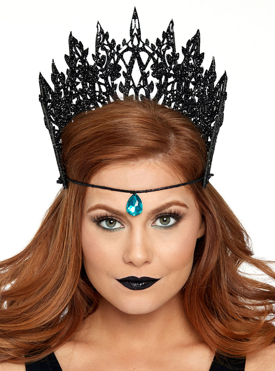 Die Cut Womens Black Glitter Costume Crown Main Image