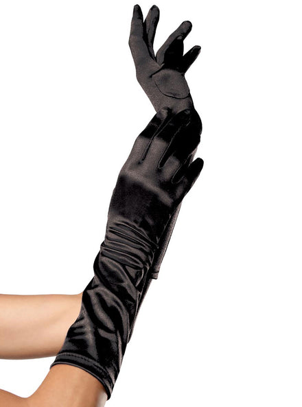 Elbow Length Womens Black Satin Costume Gloves