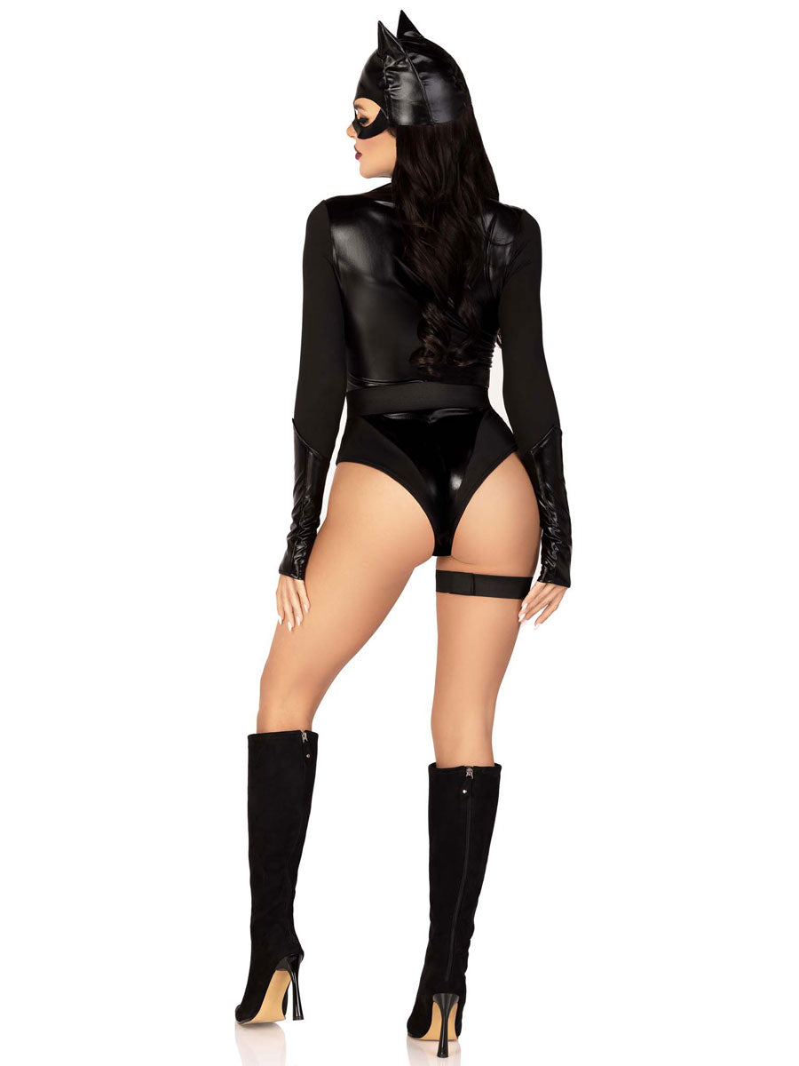 Womens Sexy Black Fierce Feline Catwoman Bodysuit Costume Back Image