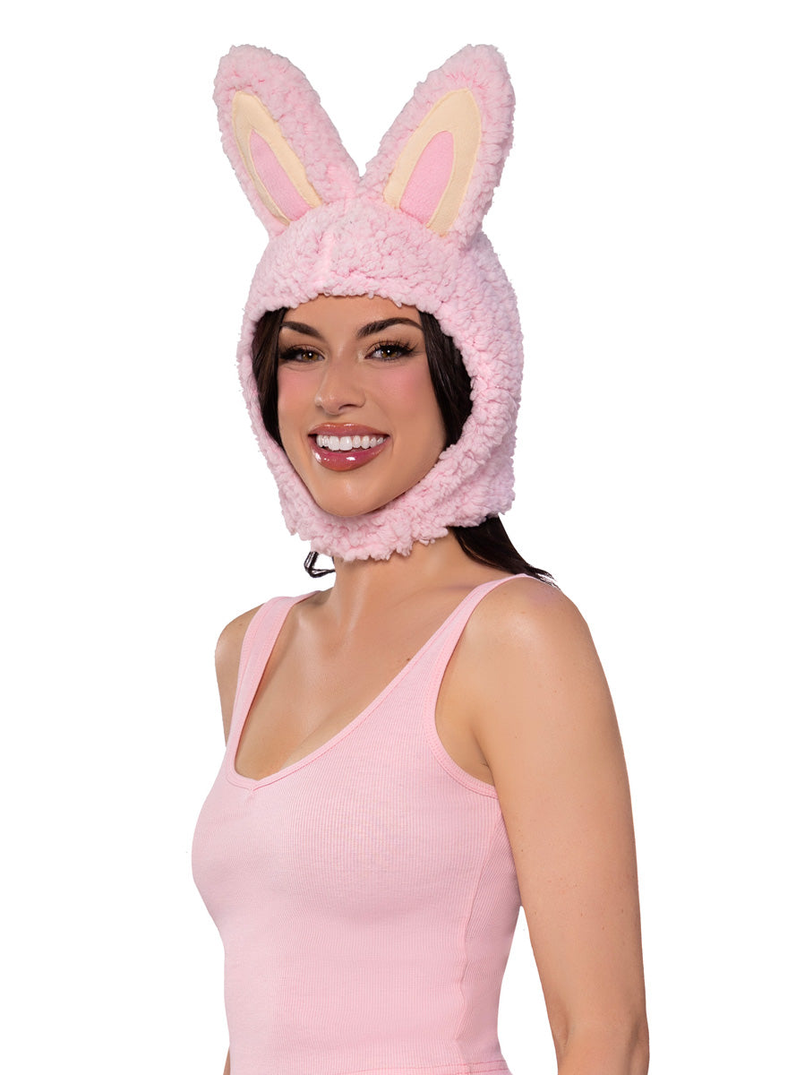 Fluffy Pink Labubu Monster Womens Costume Bonnet Side Image