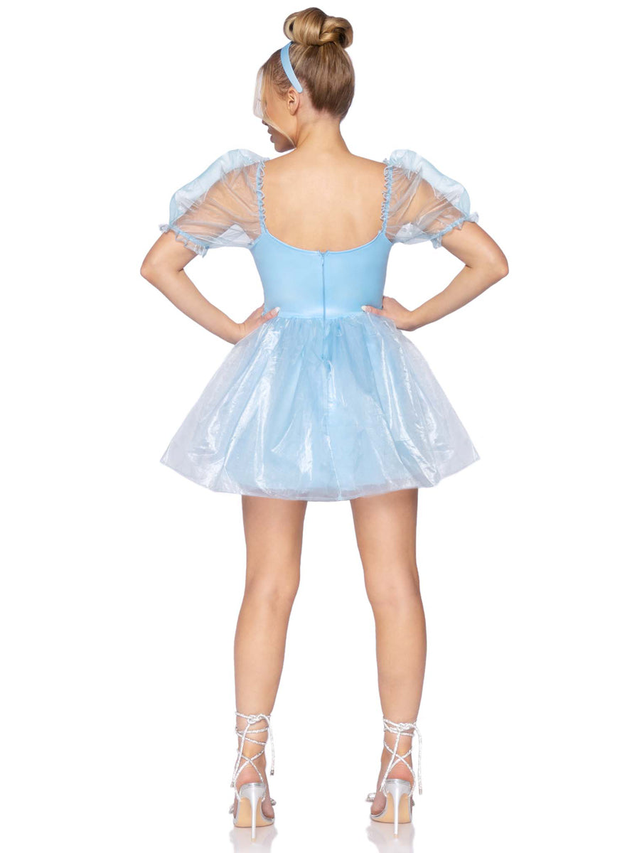 Frosted Organza Womens Blue Princess Puff Costume Dress Back Image