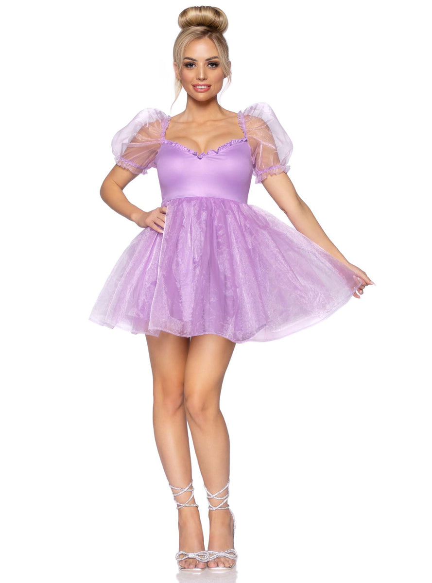Frosted Organza Womens Purple Princess Puff Costume Dress Main Image