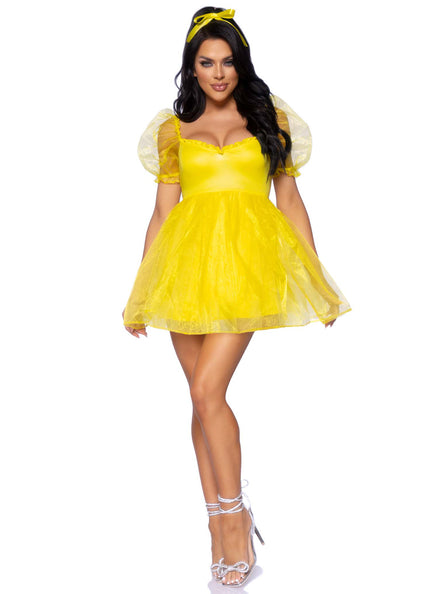 Frosted Organza Womens Yellow Princess Puff Costume Dress Main Image