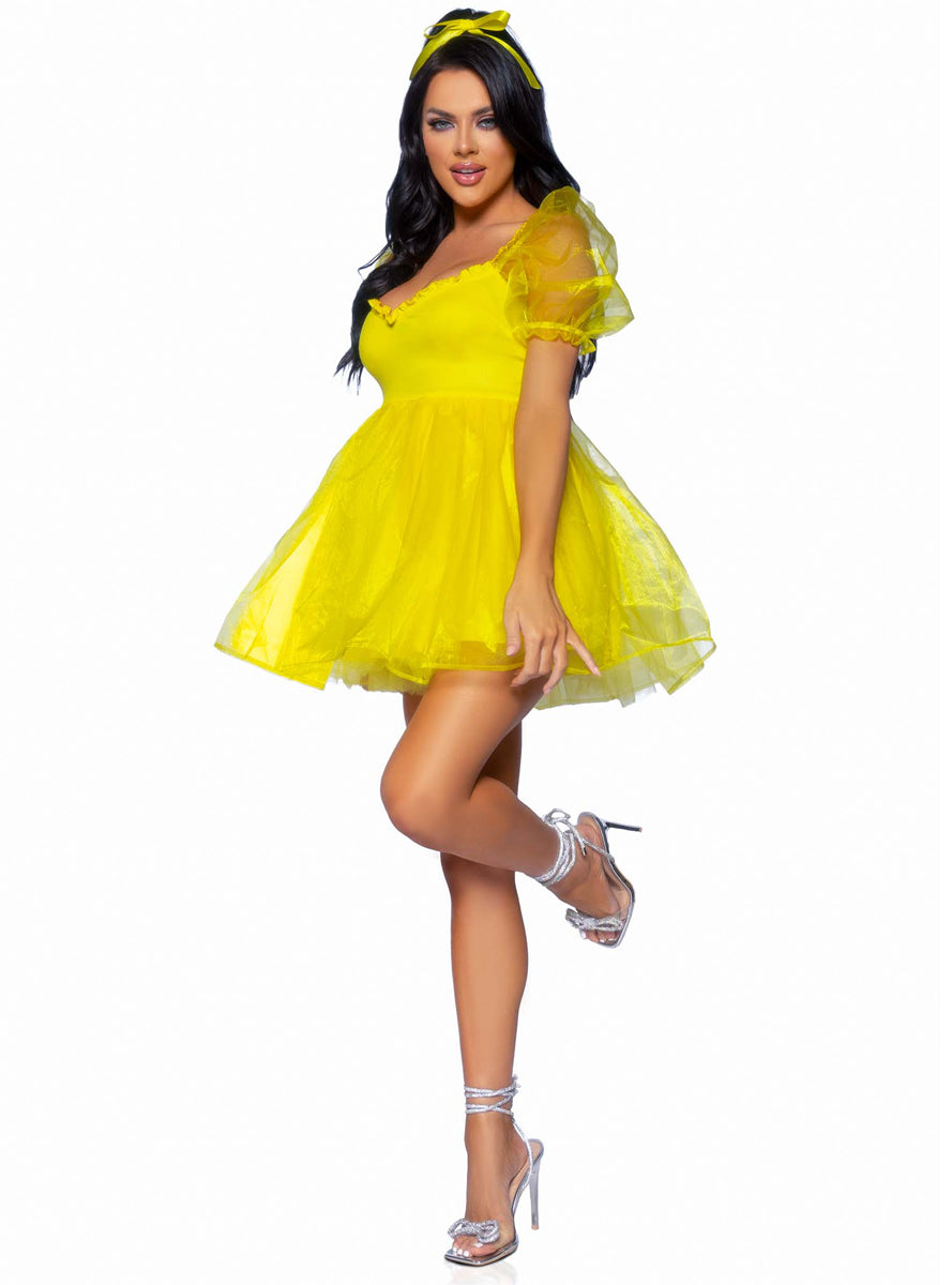Frosted Organza Womens Yellow Princess Puff Costume Dress Side Image
