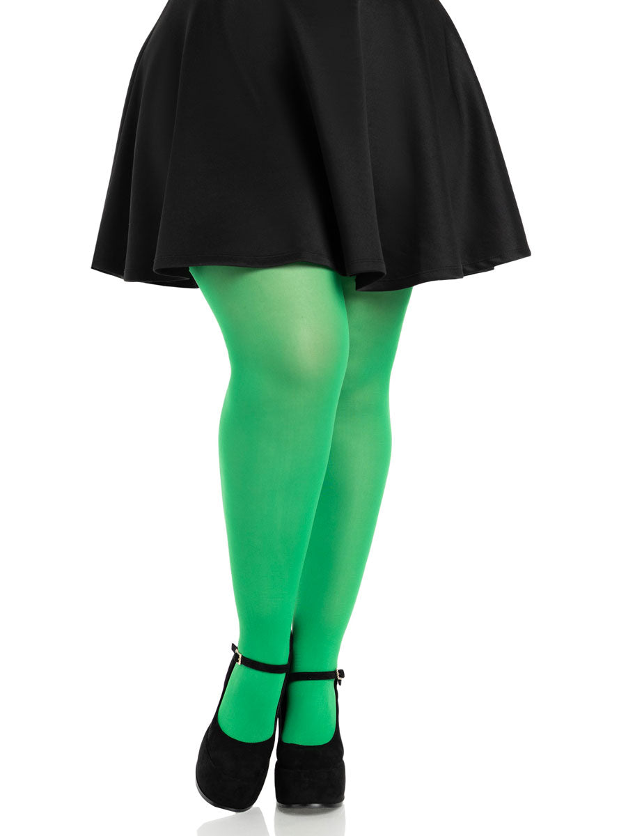 Plus Size Womens Kelly Green Full Length Nylon Spandex Tights Alternative Image