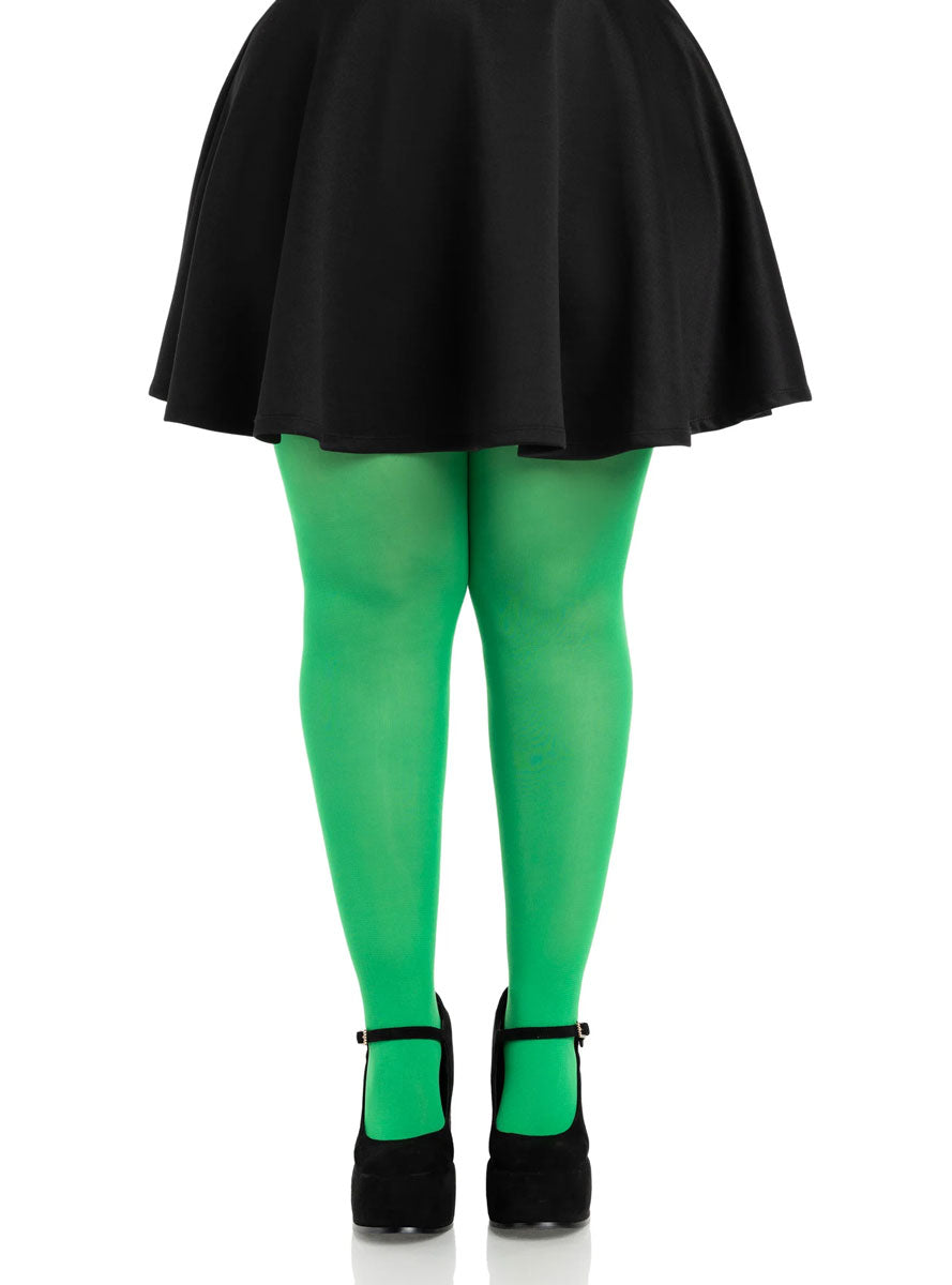 Plus Size Womens Kelly Green Full Length Nylon Spandex Tights Main Image