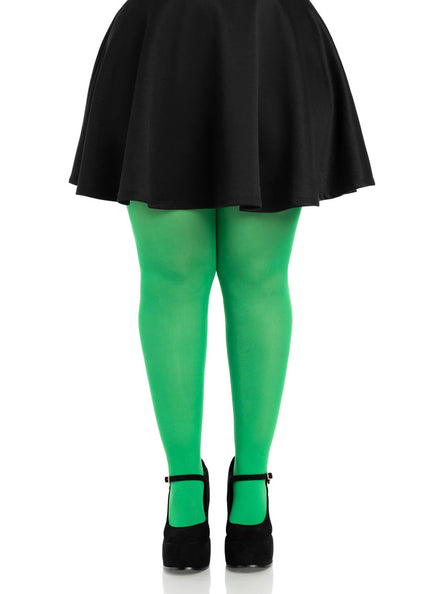 Plus Size Womens Kelly Green Full Length Nylon Spandex Tights Main Image