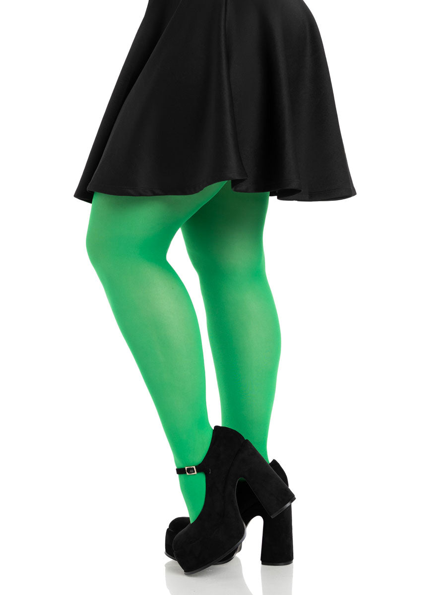 Plus Size Womens Kelly Green Full Length Nylon Spandex Tights Side Image