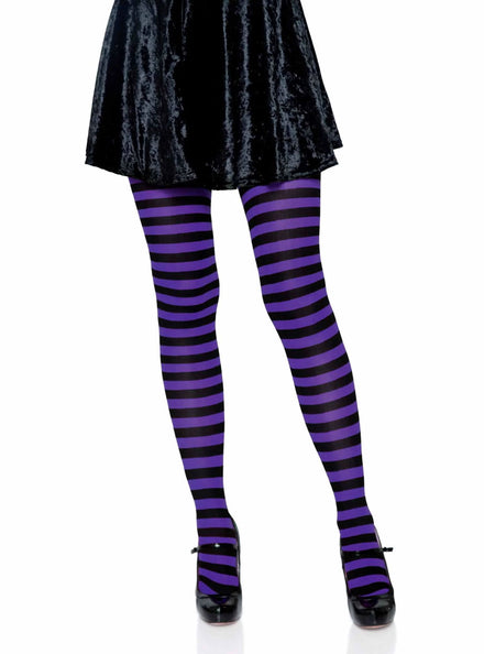 Womens Black And Purple Full Length Striped Costume Stockings Main Image