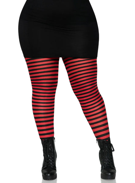 Plus Size Womens Black And Red Full Length Striped Costume Stockings Main Image