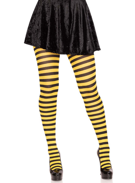 Womens Black And Yellow Full Length Striped Costume Stockings Main Image