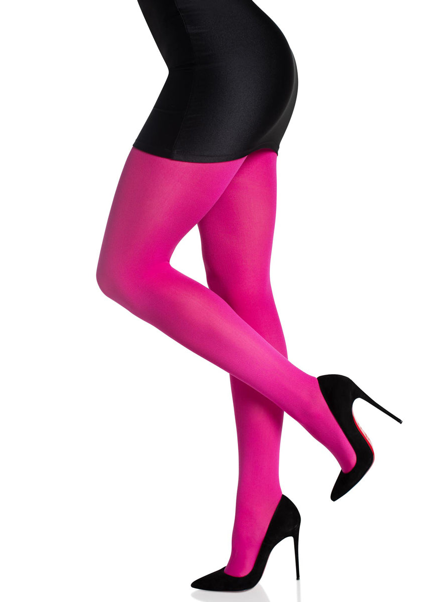 Leg Avenue Fuchsia Pink Opaque Women's Pantyhose Stockings - Side Image