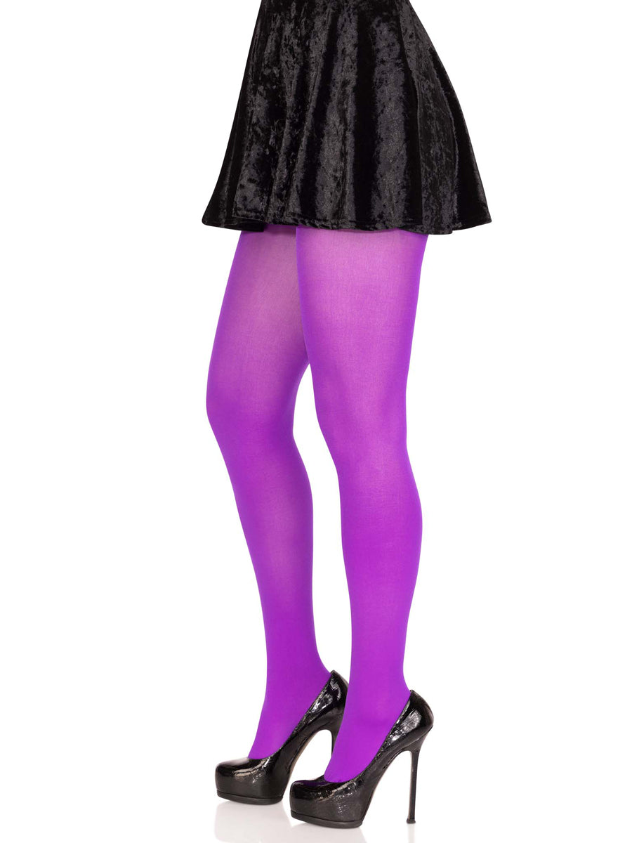 Leg Avenue Purple Opaque Women's Pantyhose Stockings - Side Image