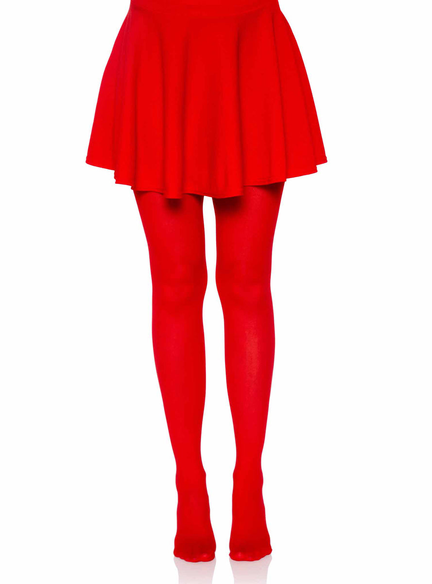 Leg Avenue Bright Red Opaque Women's Pantyhose Stockings - Alternate Image