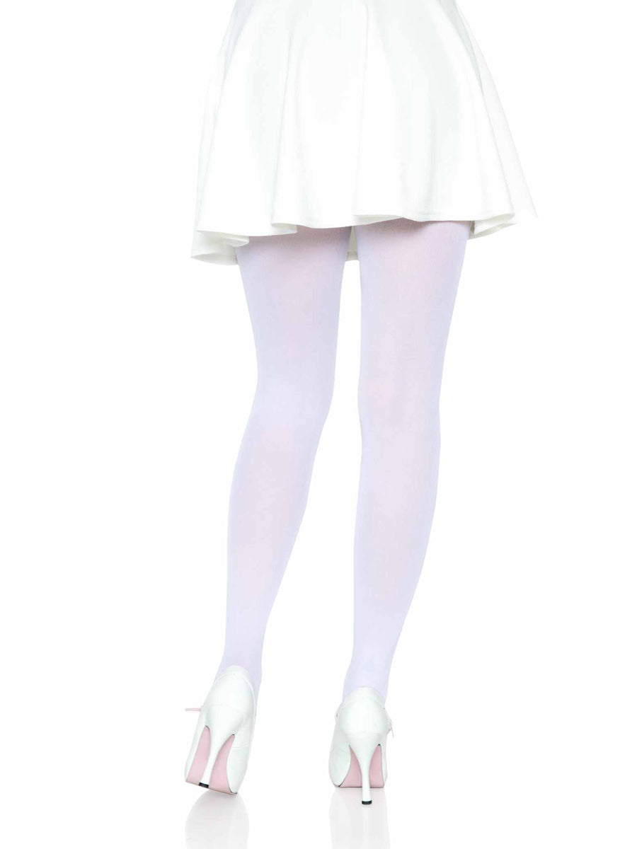 Leg Avenue Bright White Opaque Women's Pantyhose Stockings - Back Image
