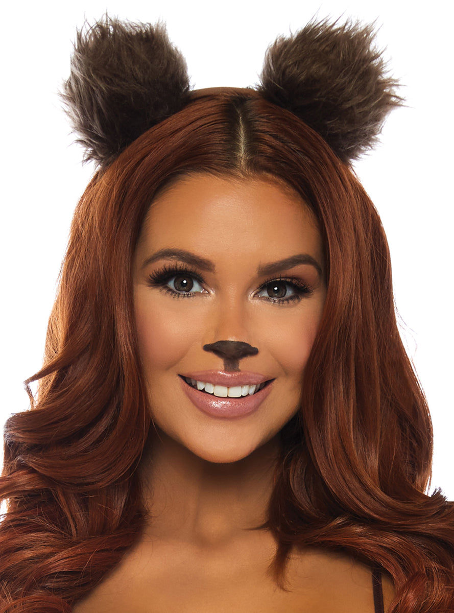 Womens Brown Bear Furry Costume Headband Main Image