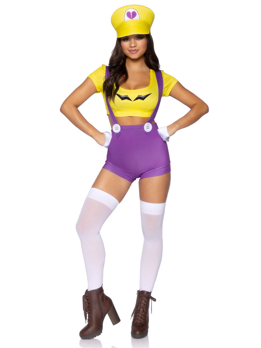 Womens Sexy Purple And Yellow Gamer Villain Wario Costume Main Image