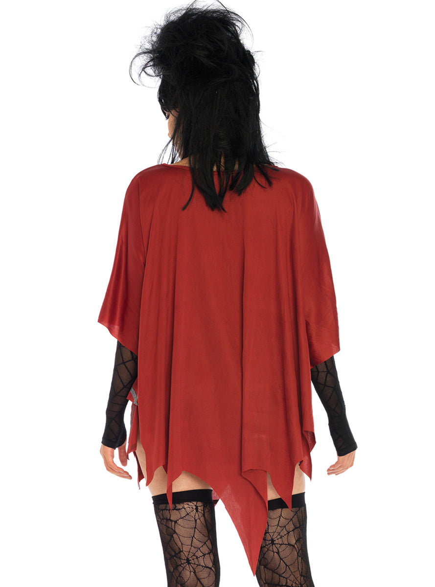 Womens Red Glitter Spider Web Halloween Costume Poncho Back Image