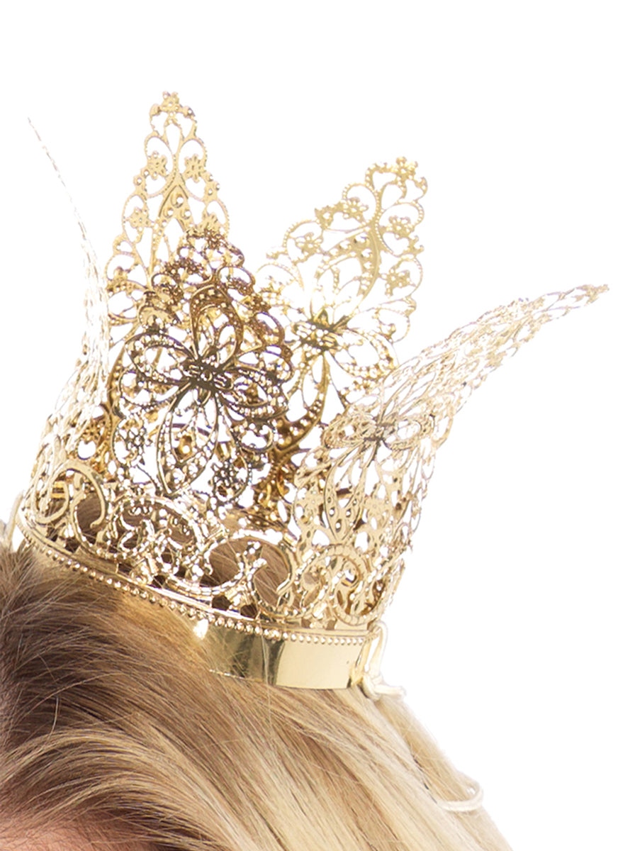 Womens Gold Metal Filigree Mini Costume Crown Close Image